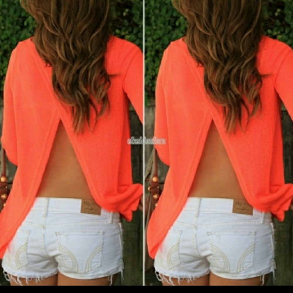 ORANGE SUMMER SLEEVELESS OPEN V-BACK VEST TOP
